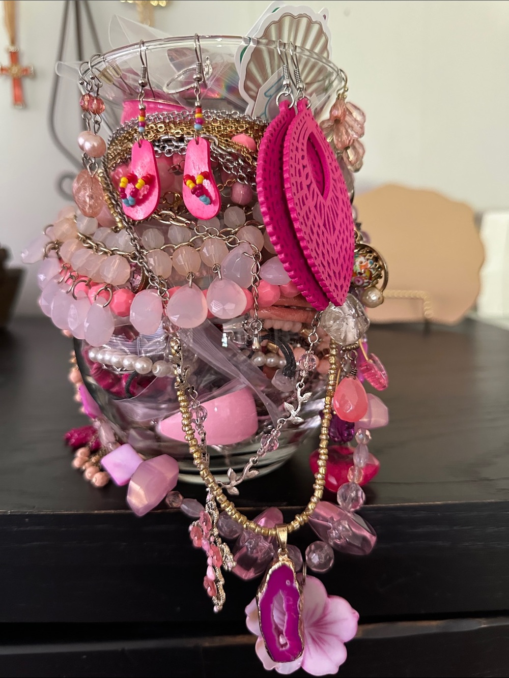 Beautiful Mystery Jewelry Jar In Shades Of Pink.